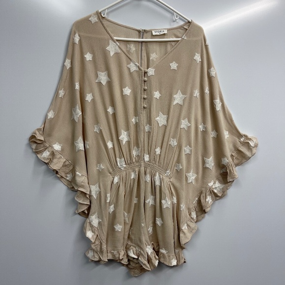STORIA Embroidered Stars Ruffle Trip Romper Sz‎ Small - Picture 3 of 11